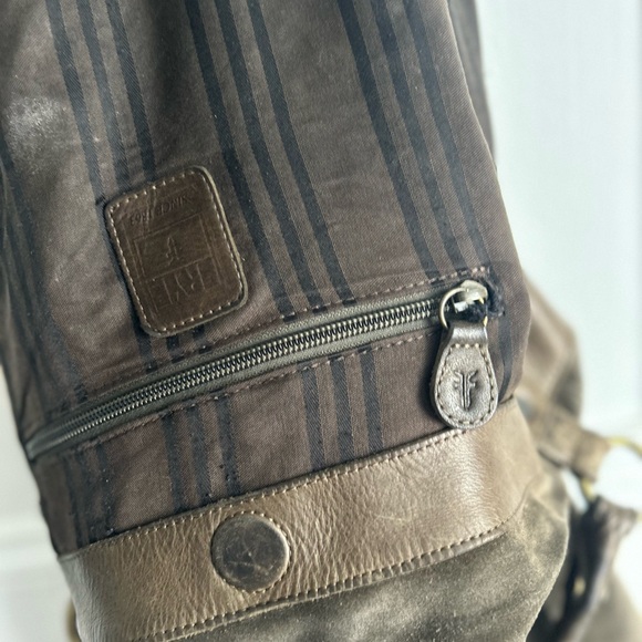 Vintage Frye Dark Olive Leather & Suede Shoulder Bag - Picture 13 of 17